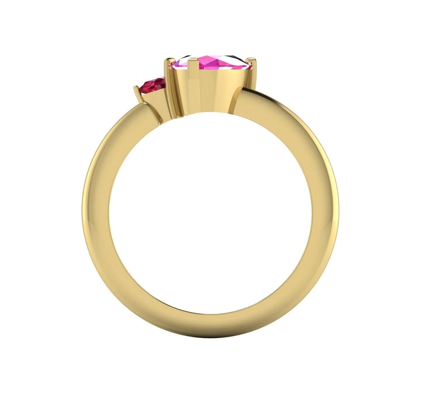 Selene - Oval Pink Sapphire & Rubies Yellow Gold Asymmetrical Cluster Engagement Ring