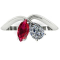 Entwined - Toi Et Moi - Marquise Ruby & Pear Shaped Diamond Ring - White Gold or Platinum