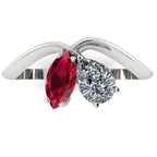 Entwined - Toi Et Moi - Marquise Ruby & Pear Shaped Diamond Ring - White Gold or Platinum