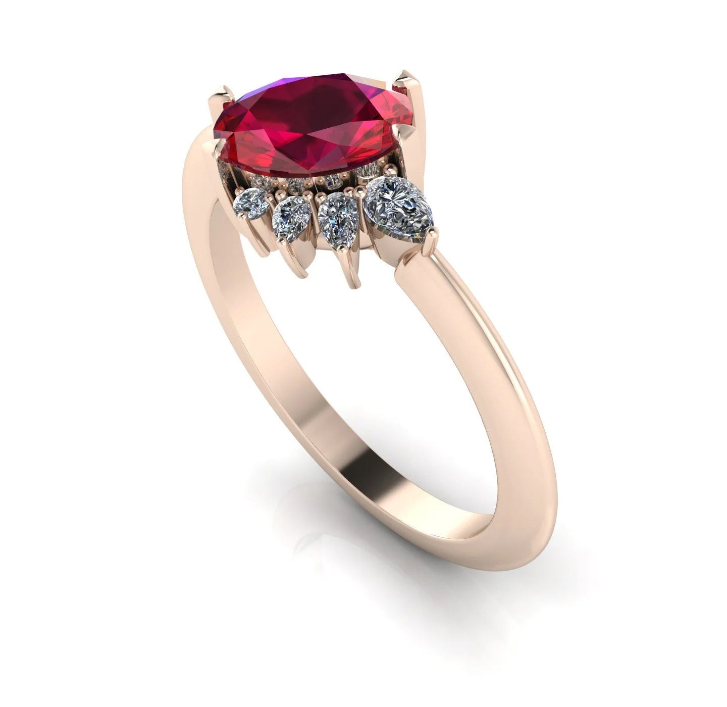 Selene: Oval Ruby & Diamond Cluster Ring | 18ct Rose Gold