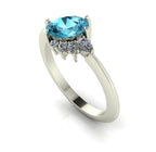 Selene - Oval Blue Zircon & Diamonds Asymmetrical Cluster Engagement Ring - White Gold or Platinum