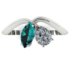Entwined - Toi Et Moi Marquise Teal Sapphire & Pear Shaped Diamond Ring - 18 Carat White Gold or Platinum