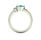 Selene - Oval Blue Zircon & Diamonds Asymmetrical Cluster Engagement Ring - White Gold or Platinum