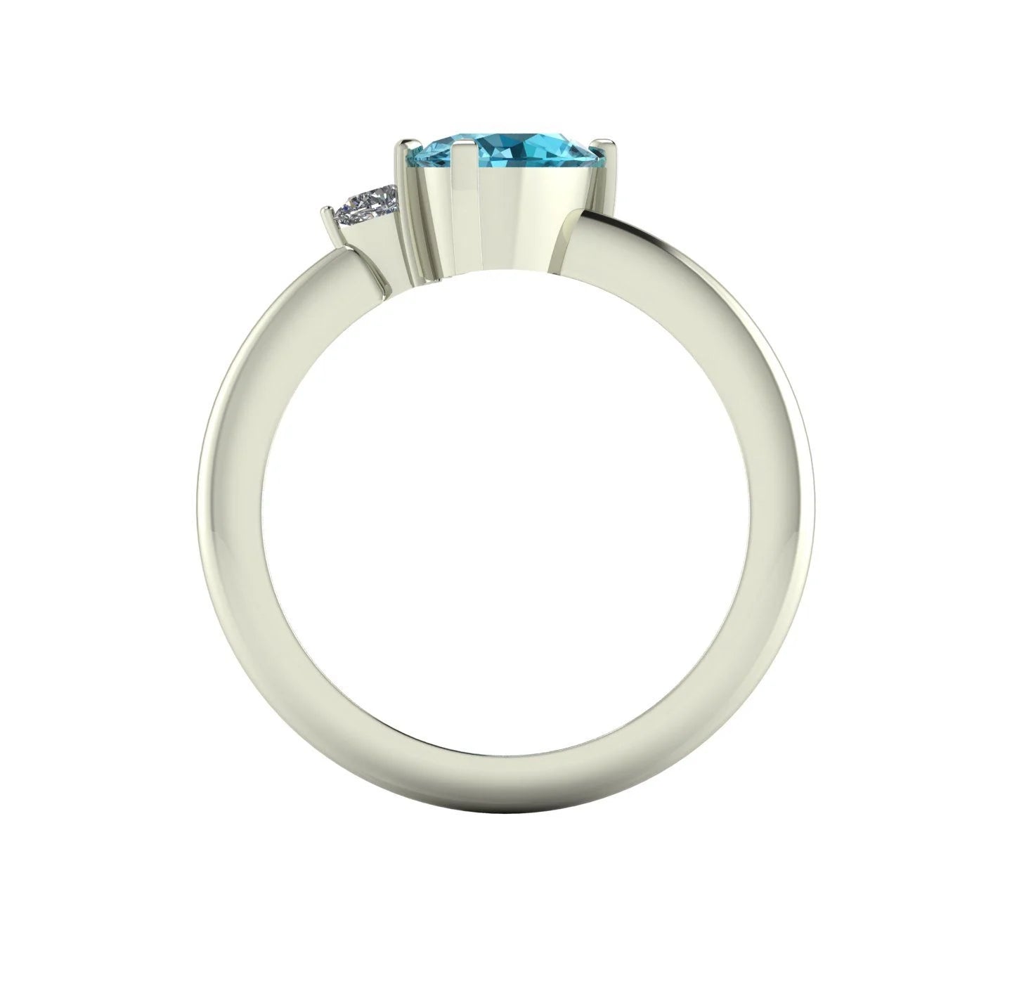 Selene - Oval Blue Zircon & Diamonds Asymmetrical Cluster Engagement Ring - White Gold or Platinum