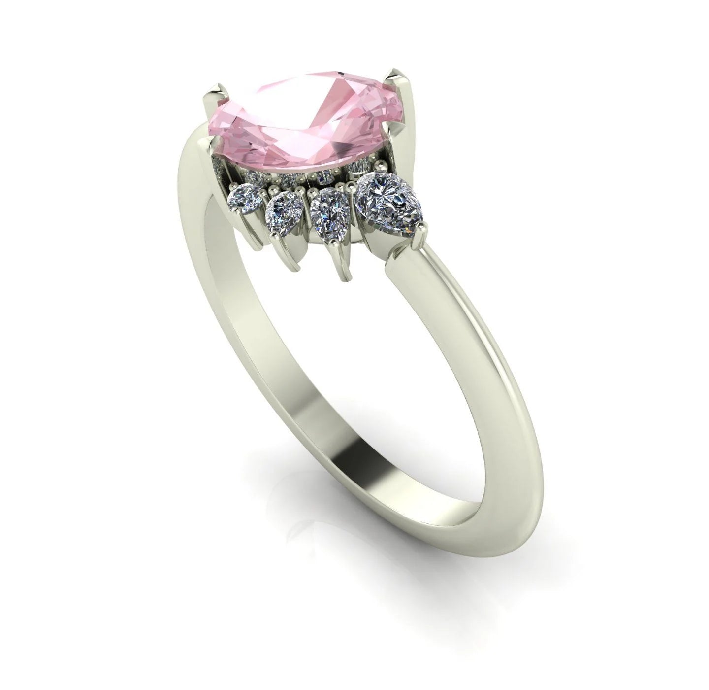 Selene - Oval Morganite & Diamonds Asymmetrical Cluster Engagement Ring - White Gold or Platinum