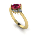Selene - Oval Ruby & Diamonds Asymmetrical Cluster Yellow Gold Engagement Ring