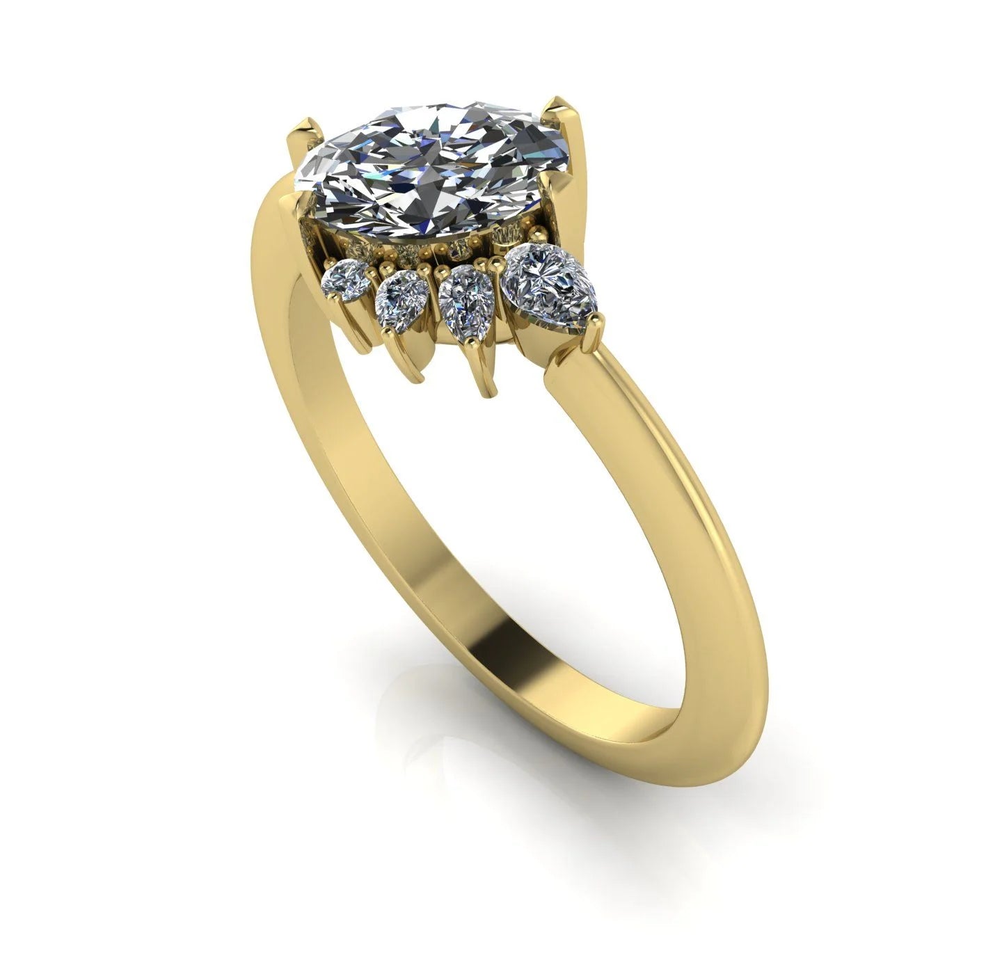 Selene - Oval Diamond, Diamonds & Yellow Gold Asymmetrical Cluster Engagement Ring