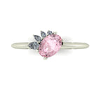 Selene - Oval Morganite & Diamonds Asymmetrical Cluster Engagement Ring - White Gold or Platinum