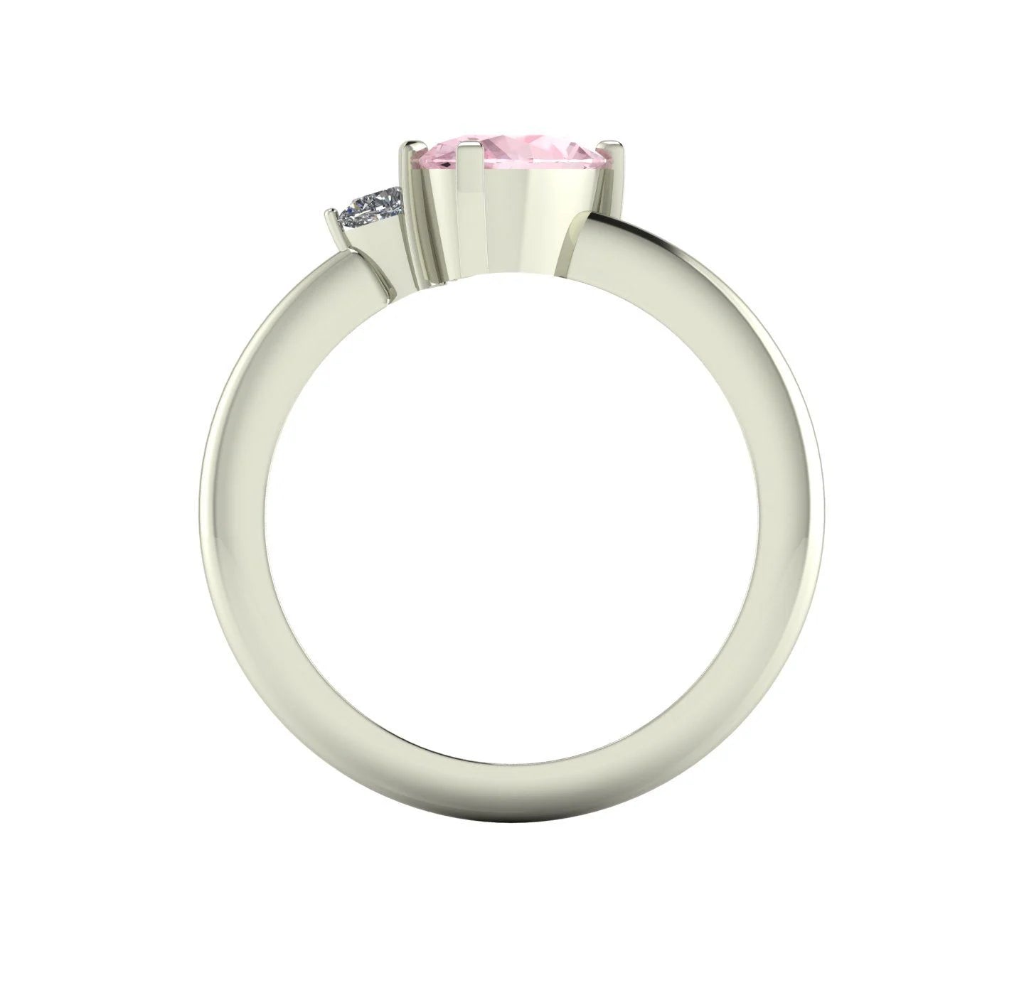 Selene - Oval Morganite & Diamonds Asymmetrical Cluster Engagement Ring - White Gold or Platinum