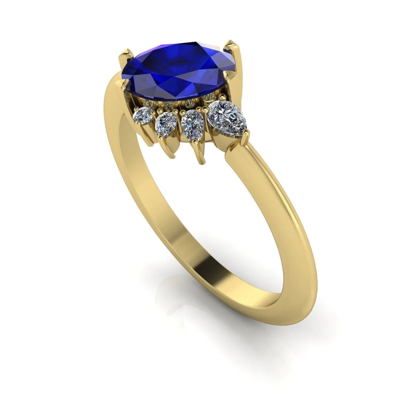 Selene - Oval Sapphire & Diamonds Asymmetrical Cluster Yellow Gold Engagement Ring