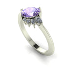 Selene - Oval Violet Sapphire & Diamonds Asymmetrical Cluster Engagement Ring - White Gold or Platinum