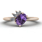 Selene - Oval Violet Sapphire & Diamonds Asymmetrical Cluster Engagement Ring - Rose Gold