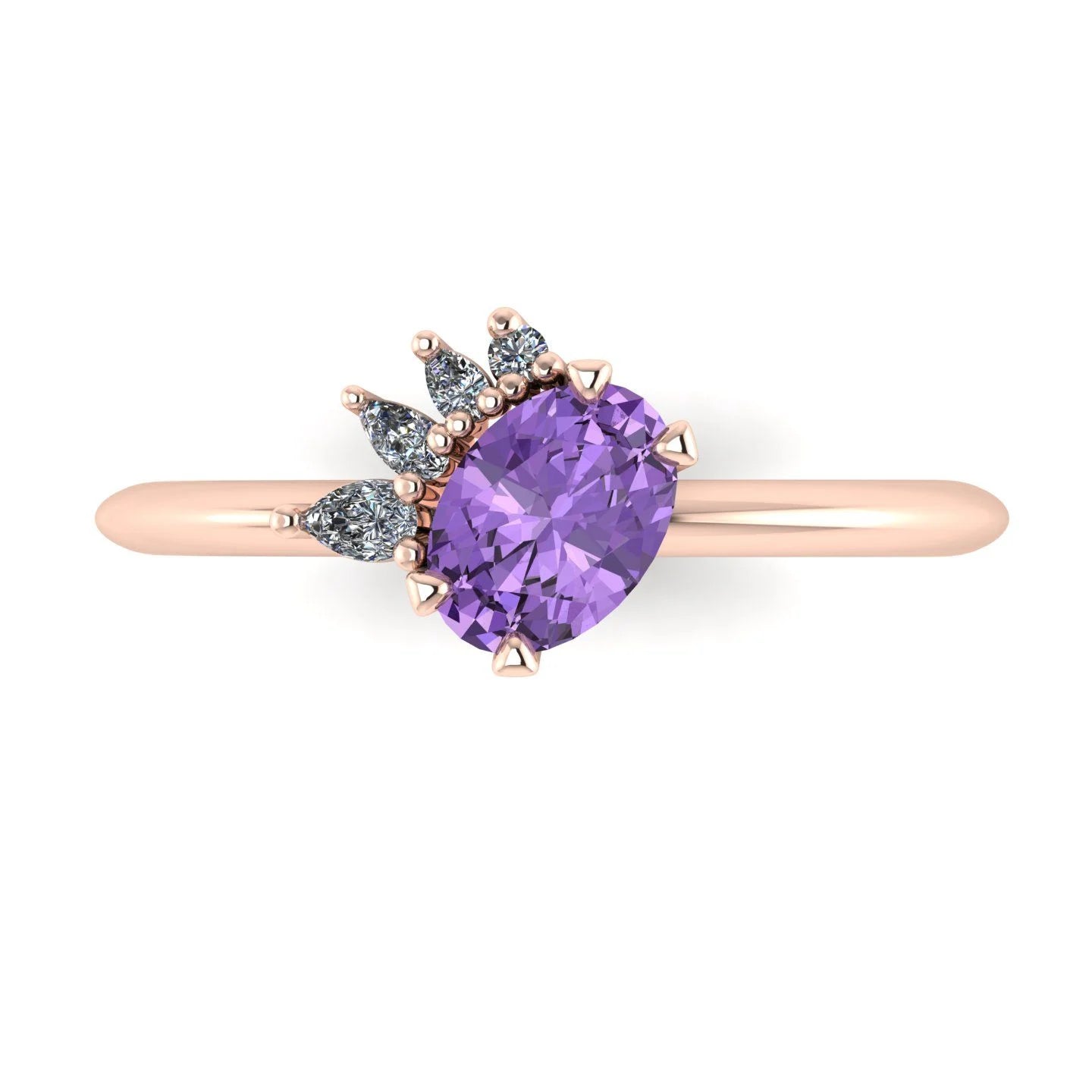 Selene - Oval Violet Sapphire & Diamonds Asymmetrical Cluster Engagement Ring - Rose Gold