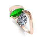 Entwined - Toi Et Moi Marquise Tsavorite & Pear Shaped Diamond Ring - 18 Carat Rose Gold