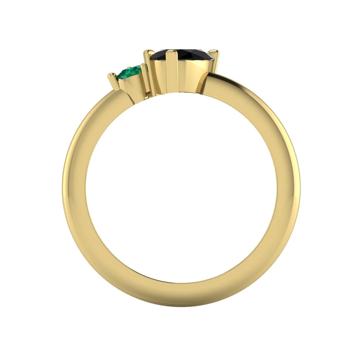 Selene - Oval Black Diamond & Emerald Engagement Ring - Yellow Gold