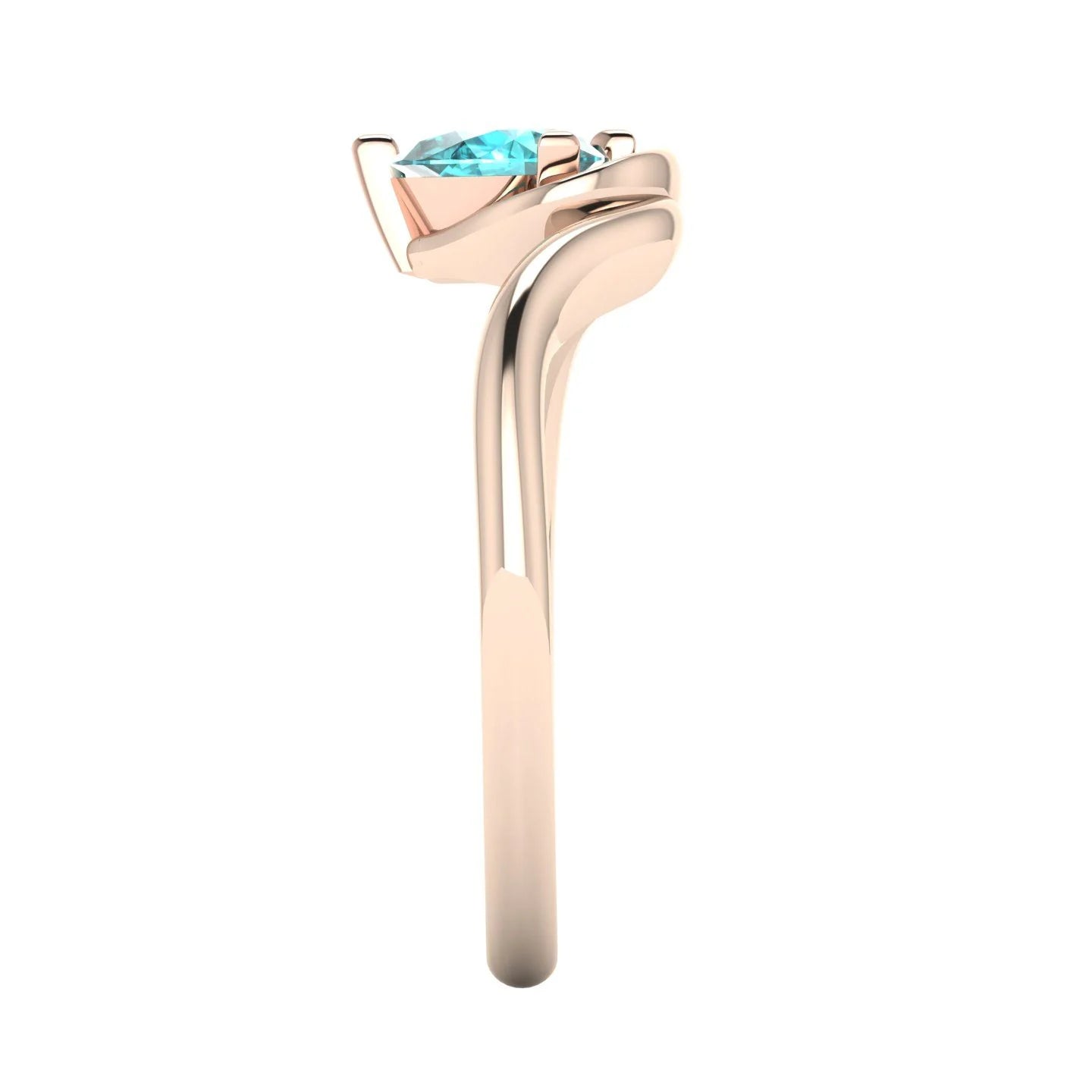 Enchanted Pear Shaped Solitaire Teal Sapphire Asymmetrical Rose Gold Ring