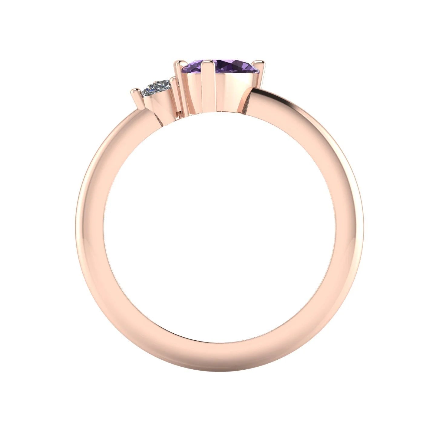 Selene - Oval Violet Sapphire & Diamonds Asymmetrical Cluster Engagement Ring - Rose Gold