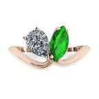 Entwined - Toi Et Moi Marquise Tsavorite & Pear Shaped Diamond Ring - 18 Carat Rose Gold