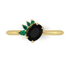 Selene - Oval Black Diamond & Emerald Engagement Ring - Yellow Gold