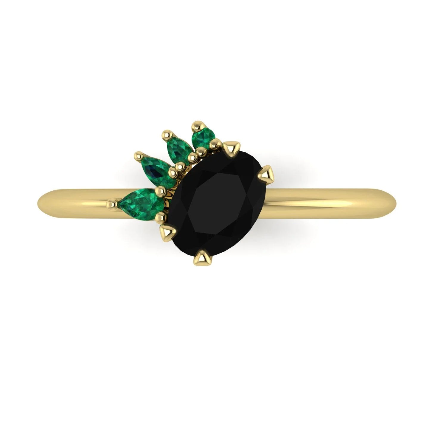 Selene - Oval Black Diamond & Emerald Engagement Ring - Yellow Gold