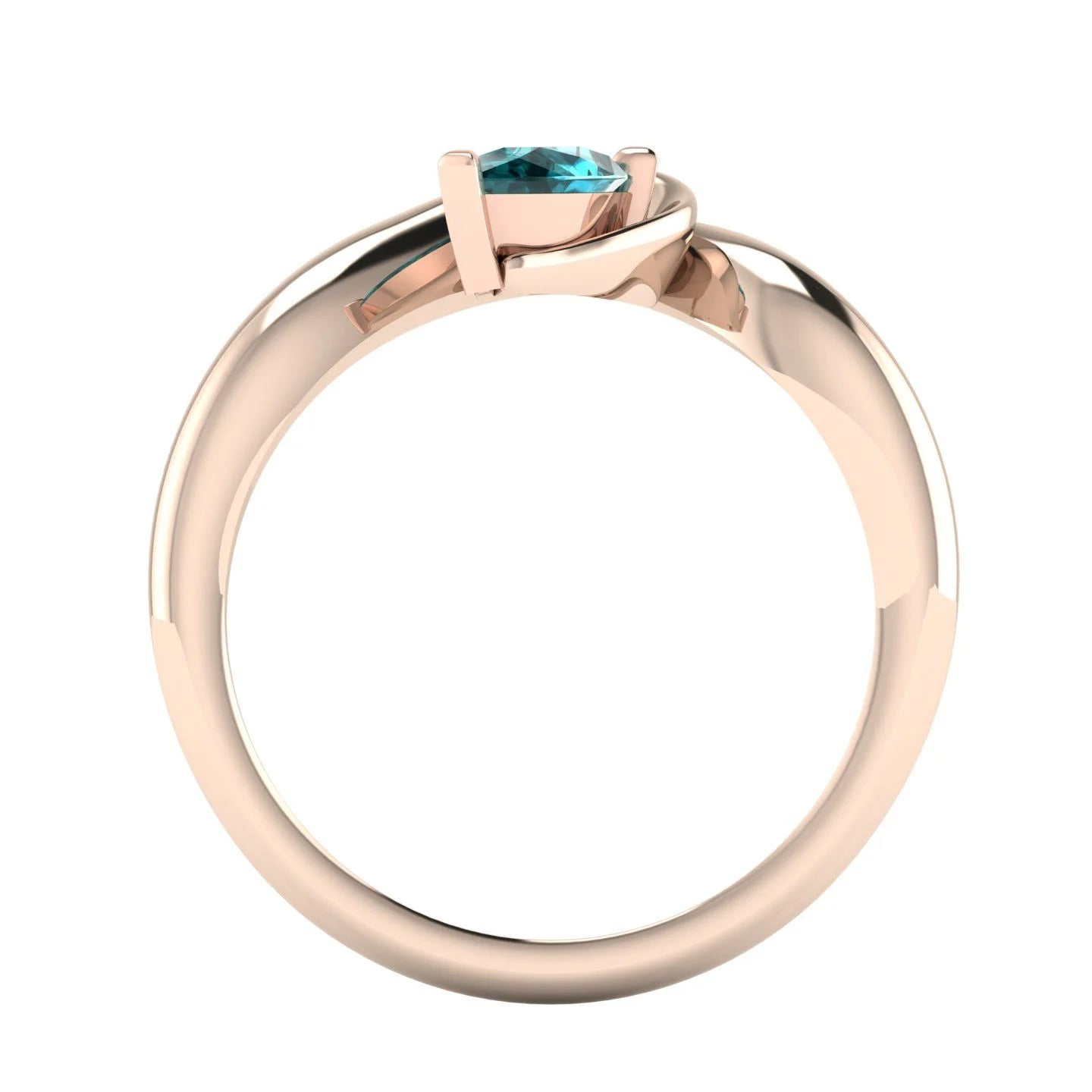 Enchanted Pear Shaped Solitaire Teal Sapphire Asymmetrical Rose Gold Ring