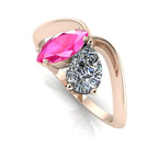 Entwined - Toi Et Moi - Marquise Pink Sapphire & Pear Shaped Diamond Ring - 18 Carat Rose Gold