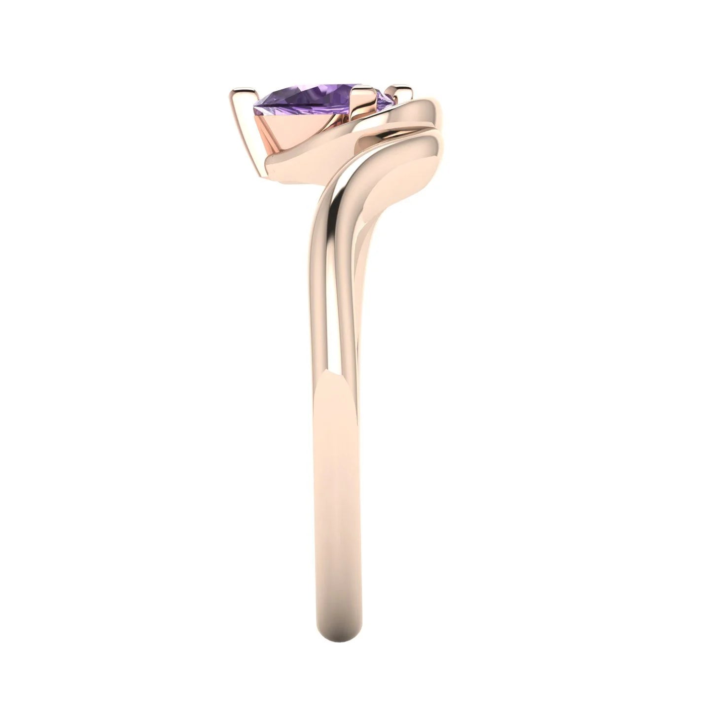 Enchanted Pear Shaped Solitaire Violet Sapphire Asymmetrical Rose Gold Ring