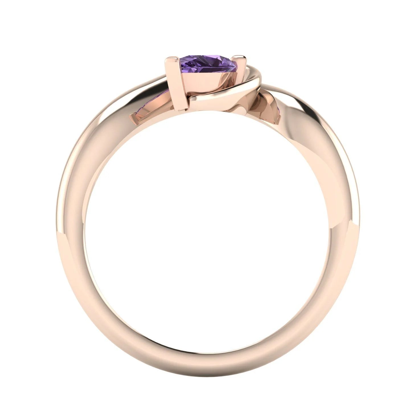 Enchanted Pear Shaped Solitaire Violet Sapphire Asymmetrical Rose Gold Ring