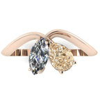 Entwined - Toi Et Moi Pear Shaped Champagne Diamond & Marquise Ruby Ring - 18 Carat Rose Gold