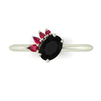 Selene - Oval Black Diamond & Ruby Engagement Ring - White Gold or Platinum