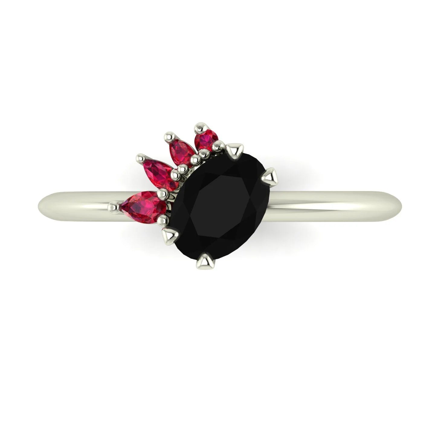 Selene - Oval Black Diamond & Ruby Engagement Ring - White Gold or Platinum
