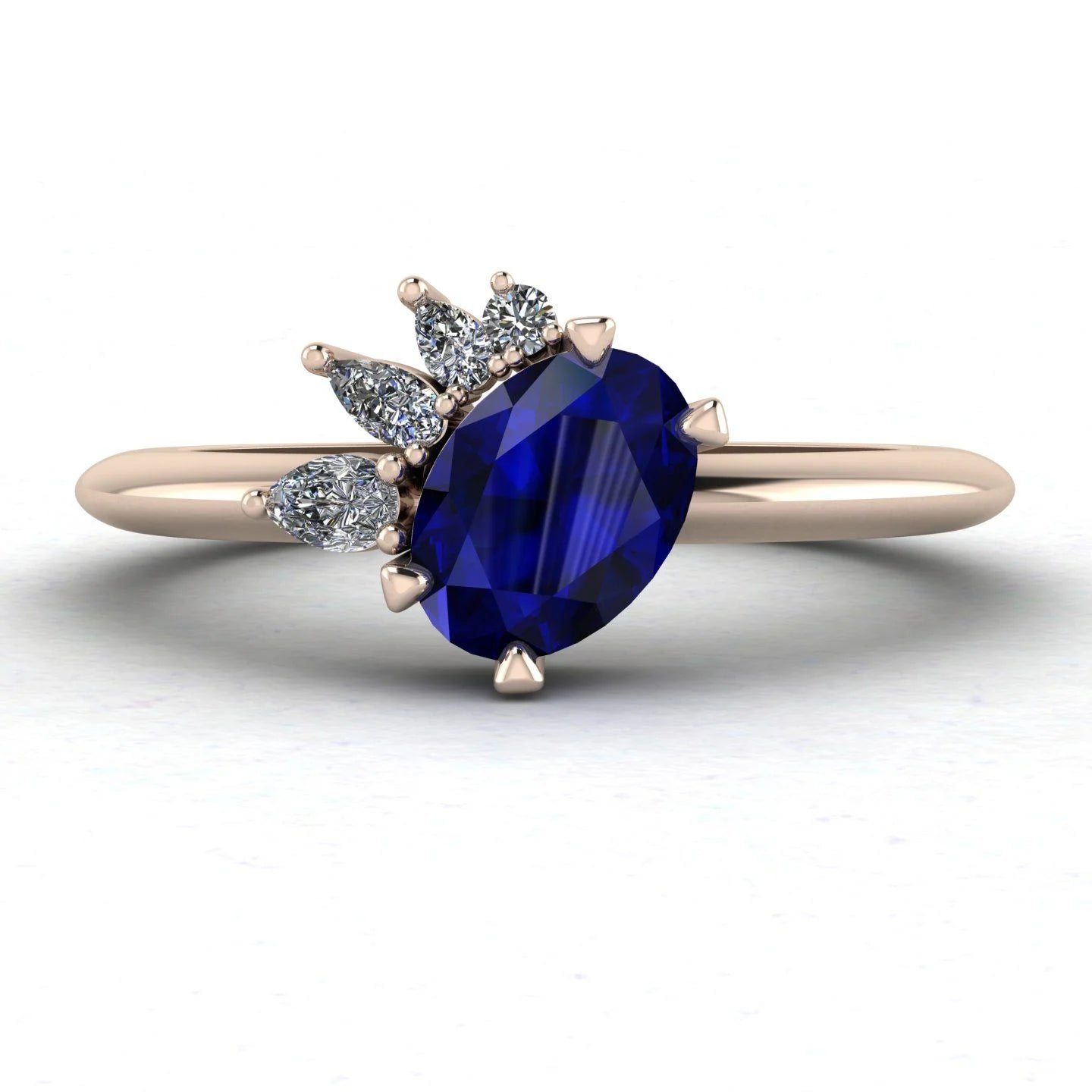 Selene - Oval Sapphire & Diamonds Asymmetrical Cluster Rose Gold Engagement Ring