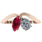 Entwined - Toi Et Moi - Marquise Ruby & Pear Shaped Diamond Ring - 18 Carat Rose Gold
