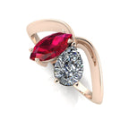 Entwined - Toi Et Moi - Marquise Ruby & Pear Shaped Diamond Ring - 18 Carat Rose Gold