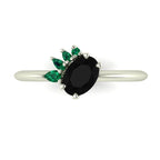 Selene - Oval Black Diamond & Emerald Engagement Ring - White Gold or Platinum