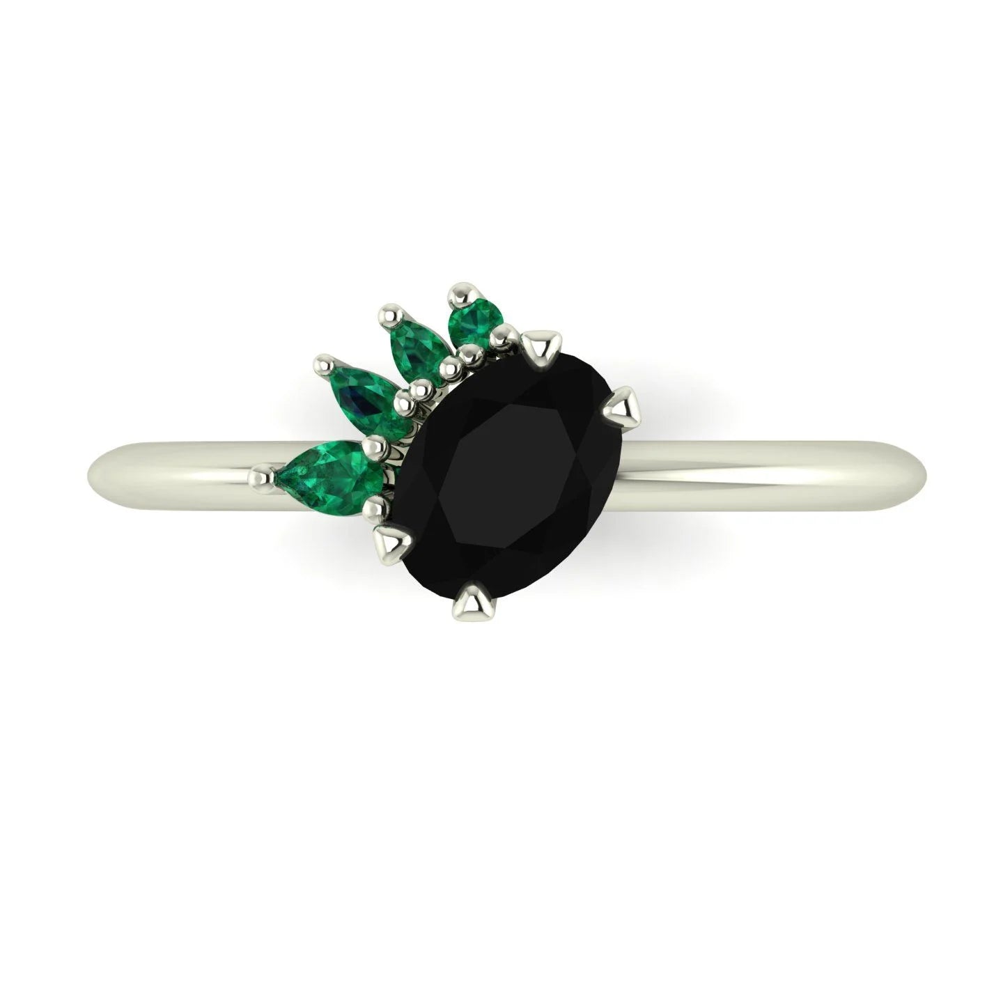 Selene - Oval Black Diamond & Emerald Engagement Ring - White Gold or Platinum