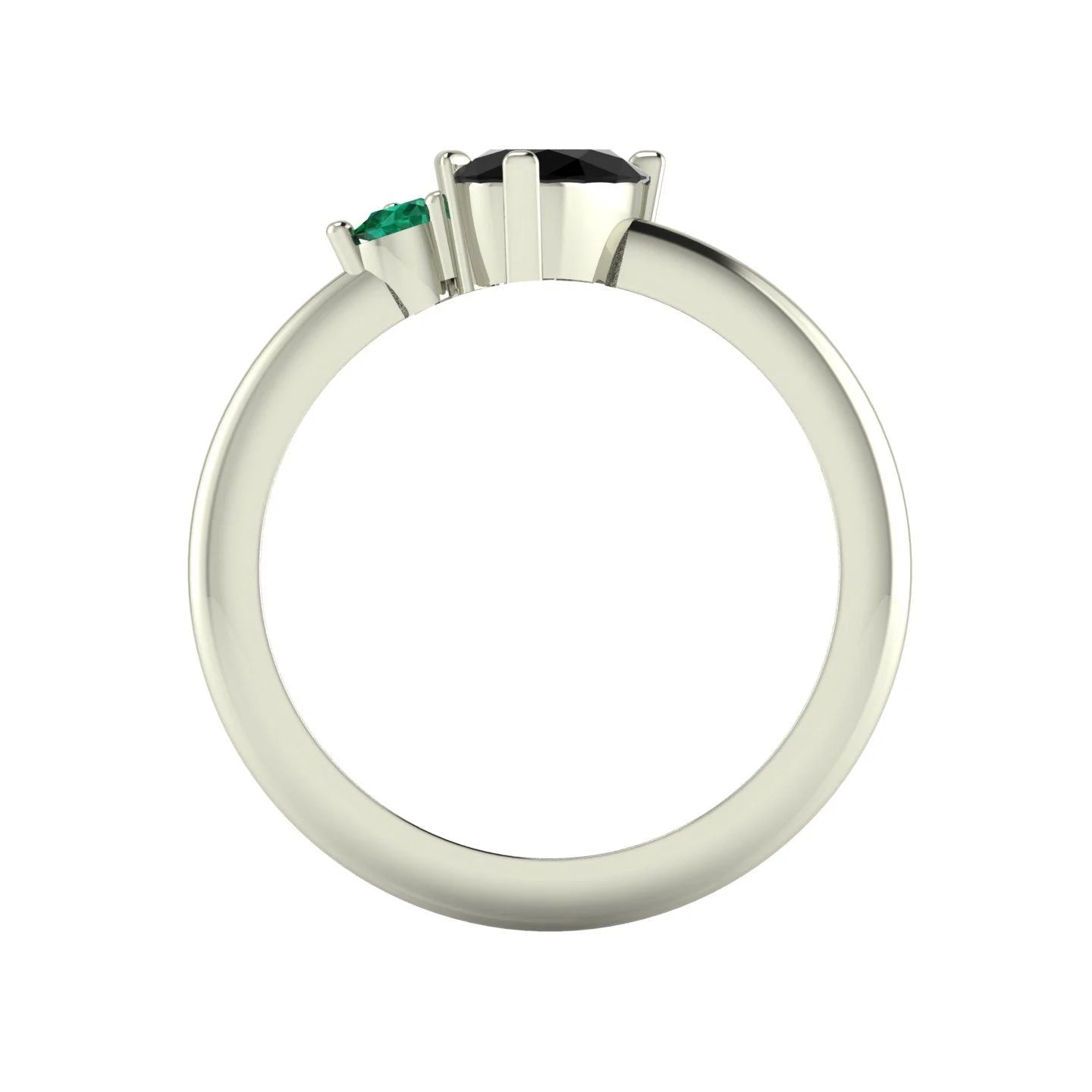 Selene - Oval Black Diamond & Emerald Engagement Ring - White Gold or Platinum