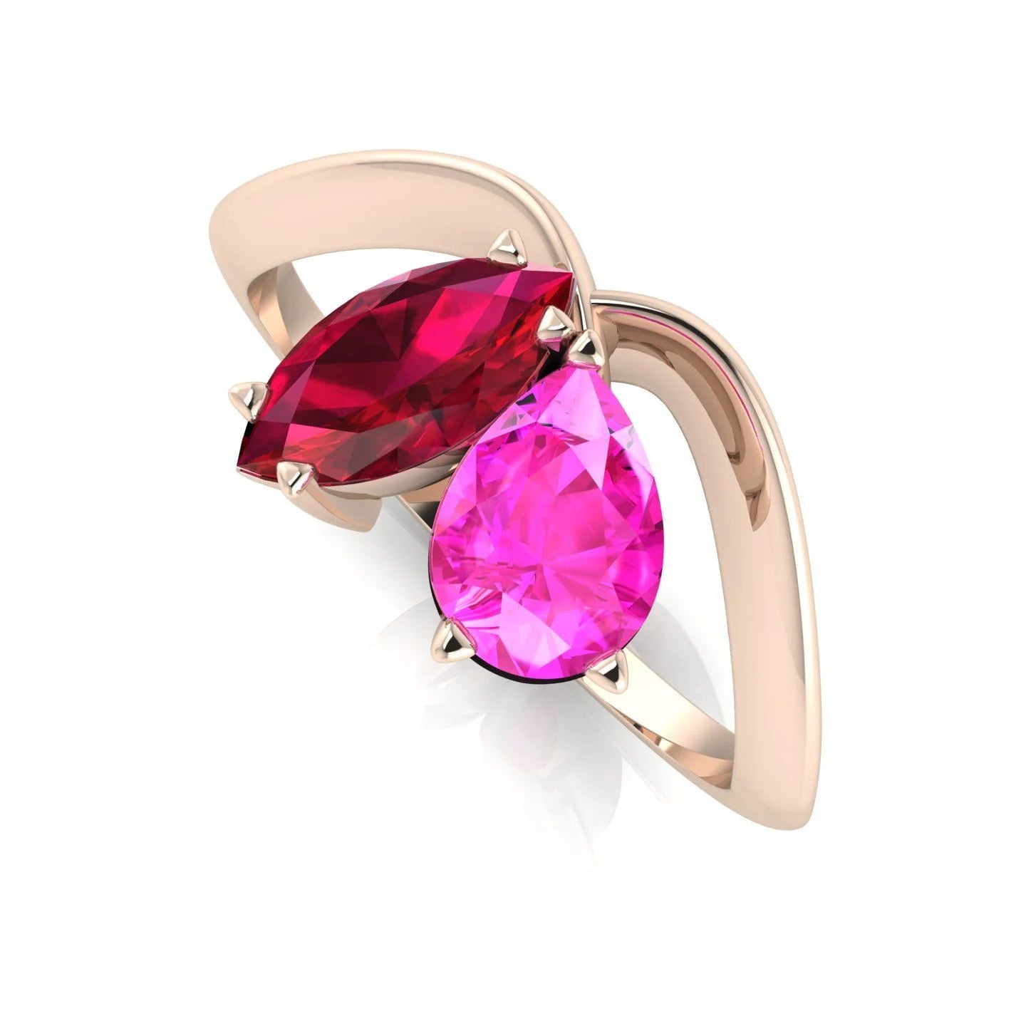 Entwined - Toi Et Moi - Marquise Ruby & Pear Shaped Pink Sapphire Ring - 18 Carat Rose Gold