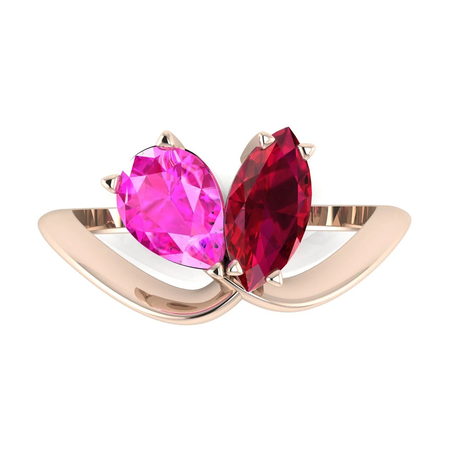 Entwined - Toi Et Moi - Marquise Ruby & Pear Shaped Pink Sapphire Ring - 18 Carat Rose Gold