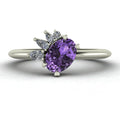 Selene - Oval Violet Sapphire & Diamonds Asymmetrical Cluster Engagement Ring - White Gold or Platinum