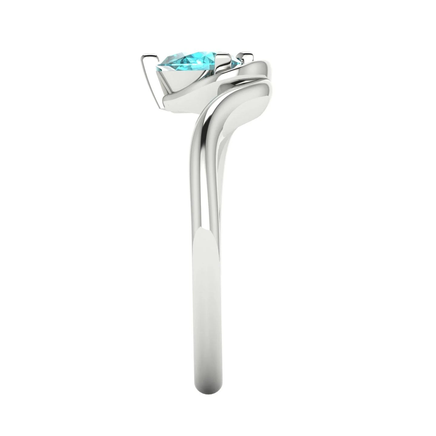 Enchanted Pear Shaped Solitaire Teal Sapphire Asymmetrical White Gold or Platinum Ring