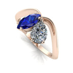 Entwined - Toi Et Moi - Marquise Sapphire & Pear Shaped Diamond Ring - 18 Carat Rose Gold