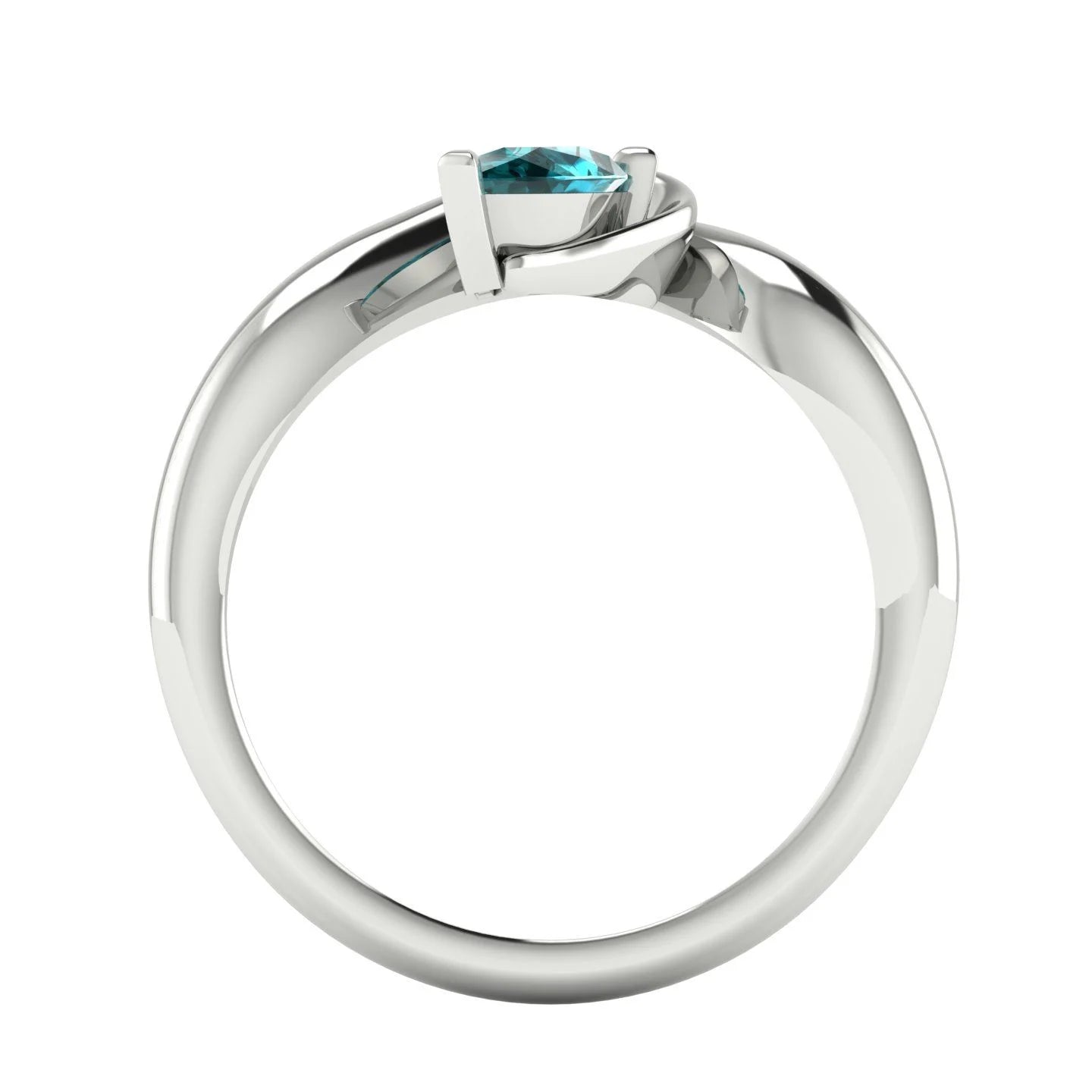 Enchanted Pear Shaped Solitaire Teal Sapphire Asymmetrical White Gold or Platinum Ring