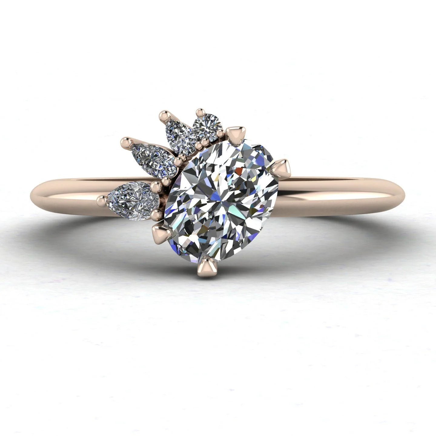 Selene - Oval Diamond & Rose Gold Asymmetrical Cluster Engagement Ring