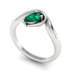 Enchanted Pear Shaped Lab Grown Emerald Asymmetrical White Gold or Platinum Ring