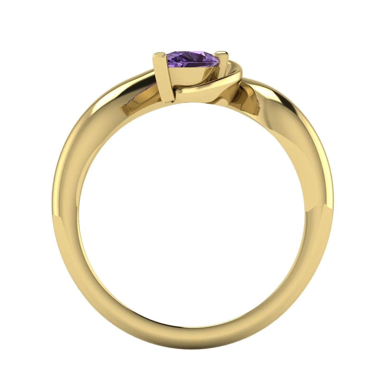 Enchanted Pear Shaped Solitaire Violet Sapphire Asymmetrical Yellow Gold Ring