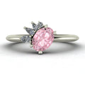 Selene - Oval Morganite & Diamonds Asymmetrical Cluster Engagement Ring - White Gold or Platinum