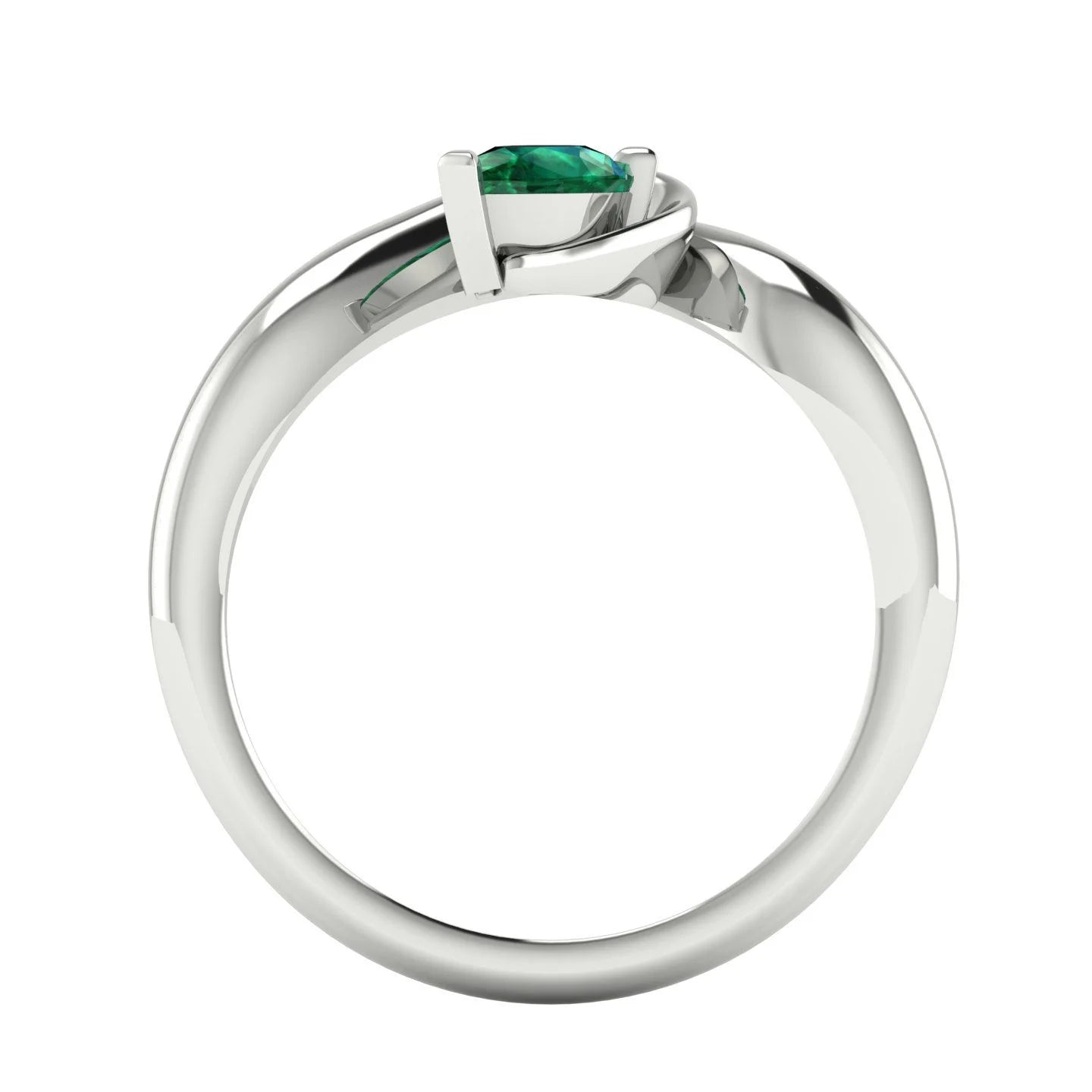 Enchanted Pear Shaped Lab Grown Emerald Asymmetrical White Gold or Platinum Ring