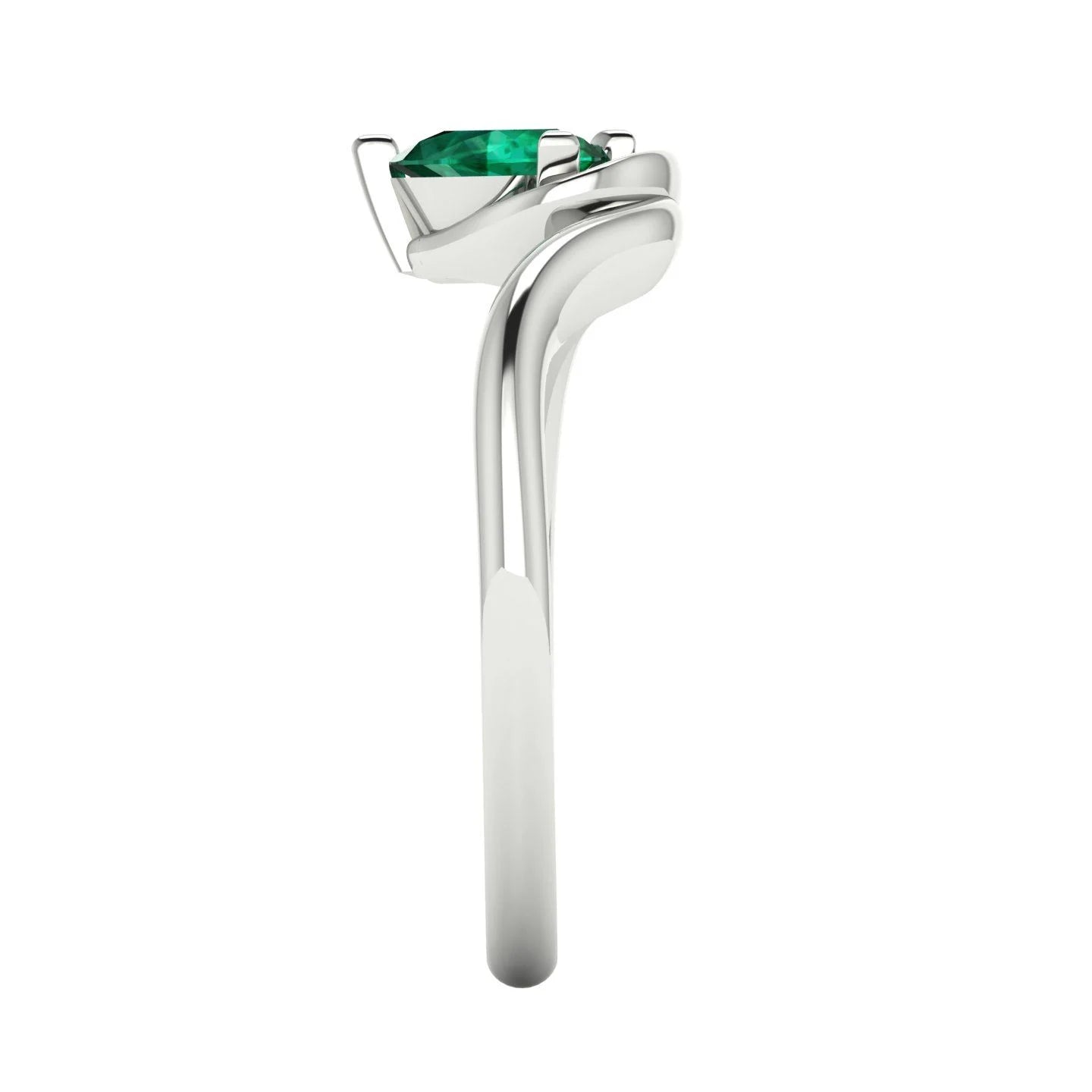 Enchanted Pear Shaped Lab Grown Emerald Asymmetrical White Gold or Platinum Ring