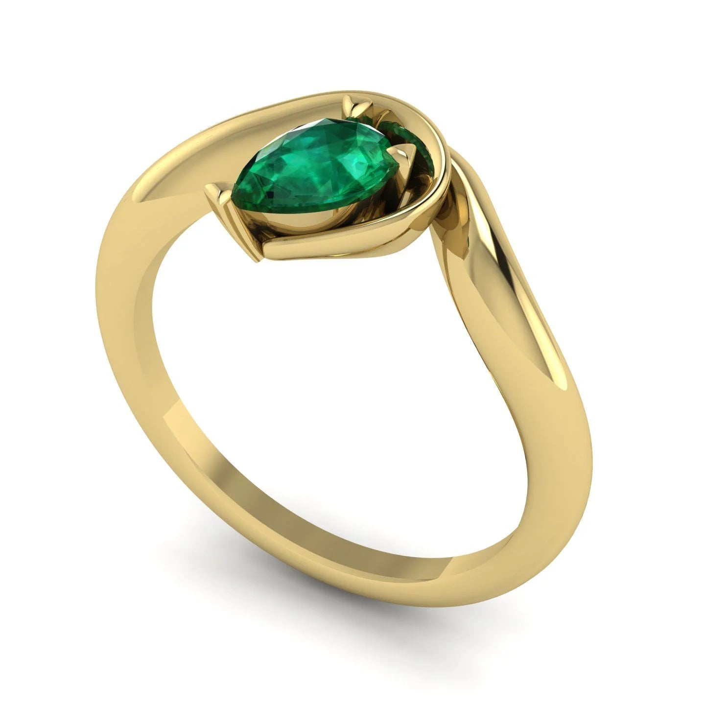 Enchanted Pear Shaped Emerald Solitaire Engagement Ring in 18ct Yellow Gold